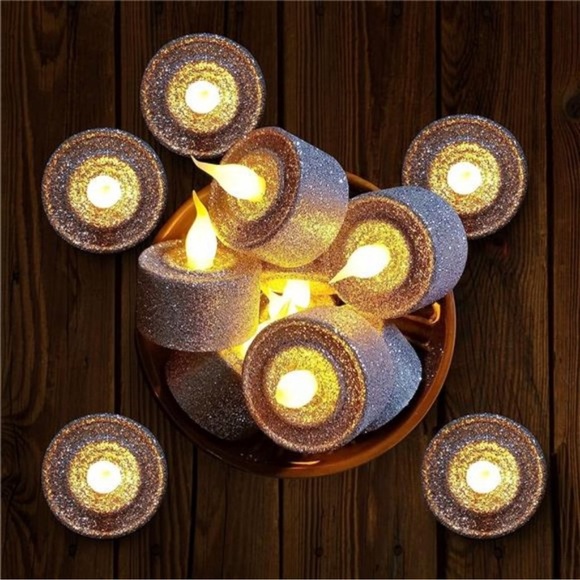 LED Silver Candles Battery Operated, Pack of 12, Flameless Tea Lights Candles - Picture 4 of 6